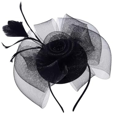 IYOU Bogen Hochzeit Fascinator Stirnband Schwarze Feder Haarbänder Cocktail Tee Party Haarschmuck für Damen