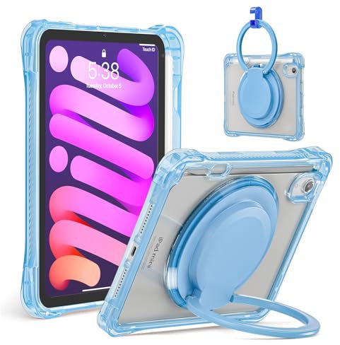 ZXHYliang iPad Mini A17 Pro 2024 & Mini 6. 2021: Stoßfeste, sturzsichere Schutzhülle für Kinder mit Ständer und Stifthalter, Schultergurt (Hellblau)