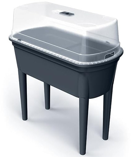 Prosperplast Hochbeet Frühbeet Bloomo mit abnehmbaren Beinen und Deckel | Frühbeet für Garten und Balkon | aus Kunststoff | Anthrazit | wetterfest | 78 x 82 x 37 cm (Hochbeet (Einzelausführung))