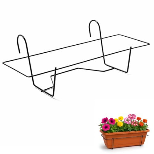 TECHZOCO Soporte Metal para Jardinera de Balcón, Soporte de maceteros y Plantas, Jardinera para barandilla, Colgante de balcón, Metálico, Color Negro, Apto para Jardineras de 40 cm de Largo