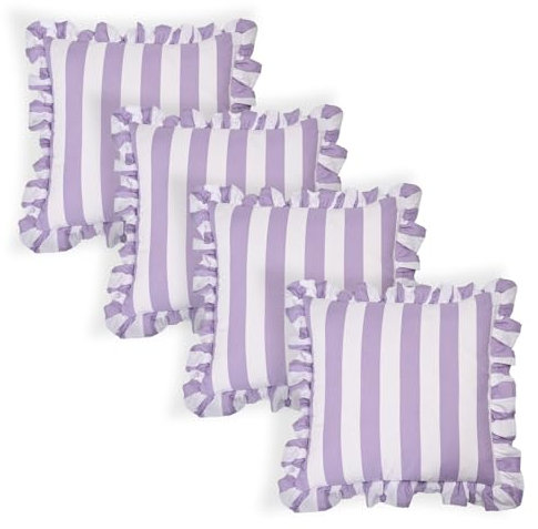 OHS Cushion Covers 45 x 45cm, Super Soft Cosy Decorative Striped Pattern Throw Pillow Cover with Frill Edges 4 Pack Sofa Cushion Covers For Livingroom & Bed, Lilac