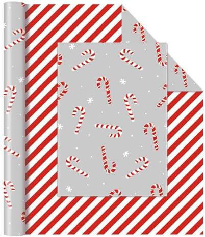 WERNNSAI Weihnachten Zuckerstange Geschenkpapier 10m x 43cm Streifen | Weihnachten Zuckerstangen Dekoration, Festliche Geschenkverpackung für Kinder