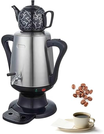 Théière turque électrique, théière en acier inoxydable de 4 litres et tasse à thé en céramique de 1 litre, protection anti-ébullition à sec, cafetière séparée avec filtre, service à thé(Black)
