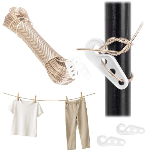 KADAX Cuerda de tendedero de 30 m, 2 mm, con núcleo de acero y revestimiento de plástico, resistente a la intemperie para balcón, jardín y camping, correa extra fuerte (dorado)