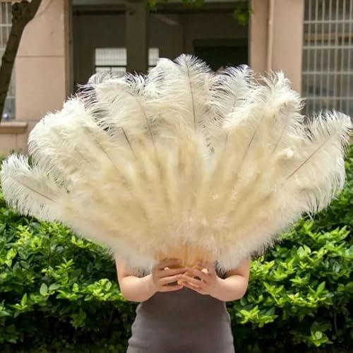 Grand éventail en plumes d'autruche pour photographie, spectacle, danse, pliable, décoration de fête de mariage, accessoires de décoration de costume, jaune ivoire, 1 pièce, 10