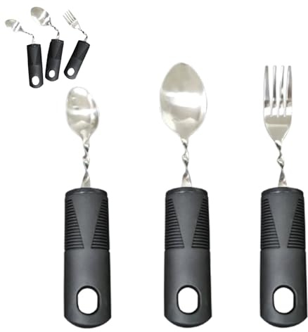 3-Teiliges Adaptives Utensilien-Set Besteck Tragbarer Löffel, Parkinson Besteck Mit Dickem Griff, Senioren Besteck, Griffiges Besteck-Set, Für Ältere Menschen,Parkinson,Behinderte
