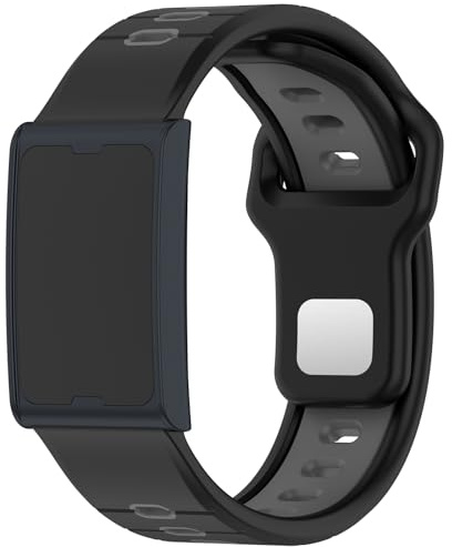 QJONSIU Klockarmband för Amazfit Helio Strap, Andningsbar Sportband i Silikon, Tvåfärgad Rem, Ersättningsrem för Amazfit Helio Strap-Svart/Grå