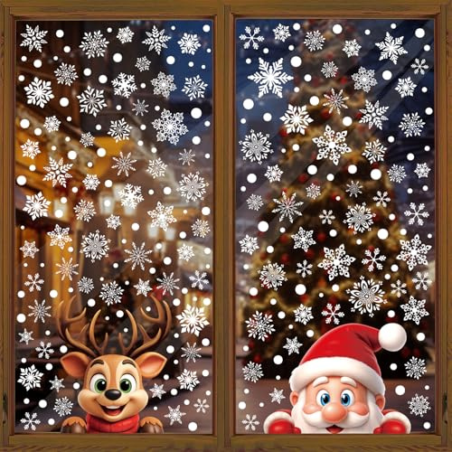 SULOLI 8 Fogli Adesivi Finestre Natale,Vetrofanie Natalizie Riutilizzabili | Stickers con Renna Babbo Fiocchi di Neve Decorazioni Casa in Vetro Porte