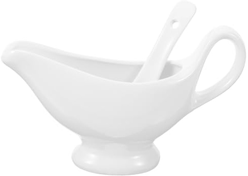 Cabilock Saucière Céramique avec Cuillère Profonde Ergonomique pour Sauces et Crèmes Set pour Maison et Restaurant Verseuse et