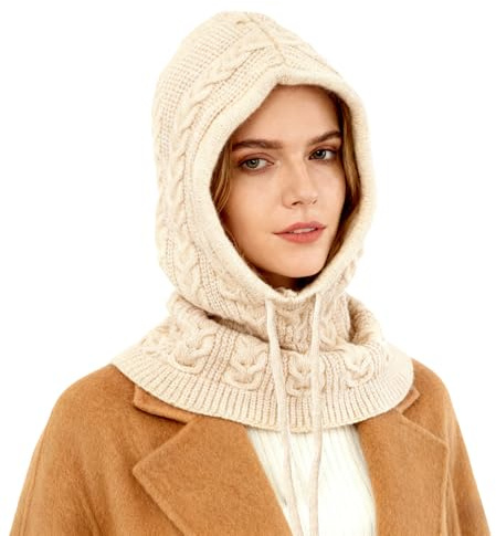 TAGVO Cappuccio Sciarpa Lavorato a Maglia Donna, Berretto e Scaldacollo 2-in-1 Passamontagna Termico Morbido per Autunno & Inverno