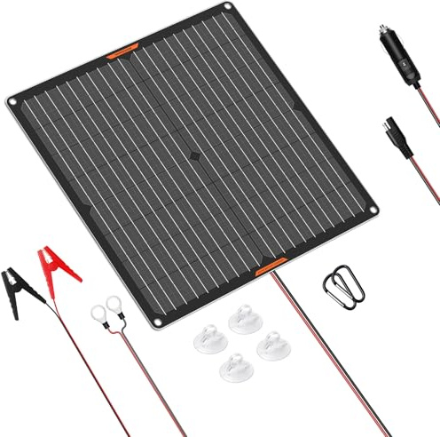 MHPOWOS 12V 30W Solar Autobatterie Ladegerät Solarpanel | wasserdichtes Solarstrom-Ladegerät und -Wartungsgerät mit Krokodilklemme