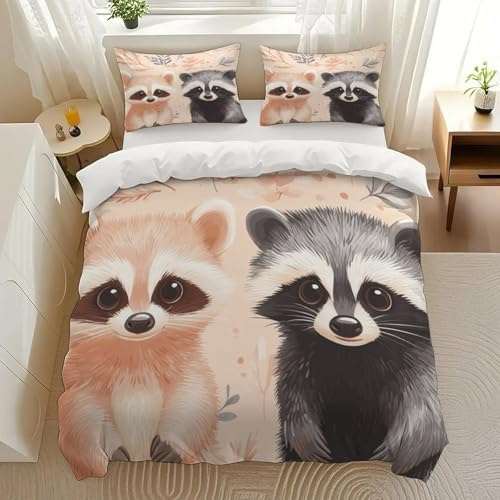youryyjour Raccoon Duo Bedding Comforter Sets Bedding Set 3 Pieces (1 Duvet Cover 2 Pillowcases) with Zipper Closure Lightweight