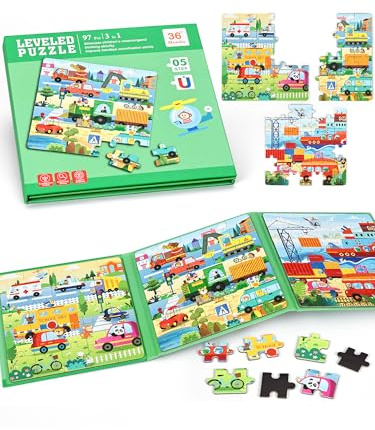 BBLIKE 3er-Pack Kinderpuzzle Magnet Puzzle, Städtischer Transport Puzzle Lernspielzeug, Rahmenpuzzle für Kinder ab 3 Jahren