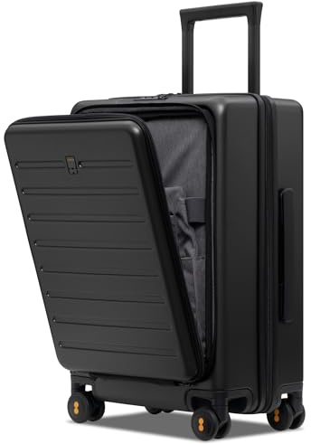 LEVEL8 Koffer Trolley mit Laptopfach, Handgepäck Koffer Leicht Reisekoffer mit TSA 4 Spinner Rollen TSA,Business Trolley, 54.5cm, 38L, Schwarz