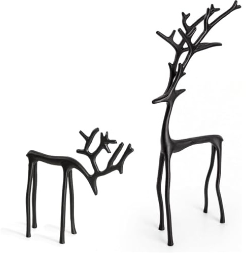 Kashyke Schwarze Rentier Metall Weihnachtsdeko Modern Weihnachten Deko Innen Fensterbank Elch Hirsch Deko Figuren (A&B)