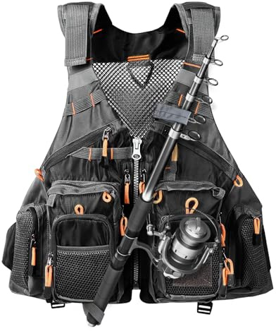 TOMSHOO Fly Fishing Vest for Men Women Adjustable Strap with Mesh Shoulder Pad Multi Pockets for Outdoors Stream Fishing (Black)