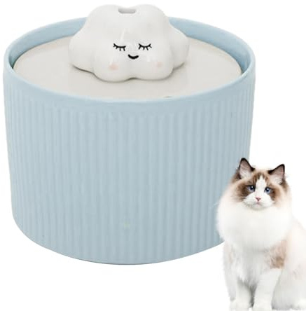 Fuente para Mascotas - Cerámica, Fuente De Agua para Gatos De 5,51 X 5,12 Pulgadas, Capacidad De 1,2 L | De Filtración Múltiple Alimentado por USB, Dispositivo De Hidratación para Mascotas Apt