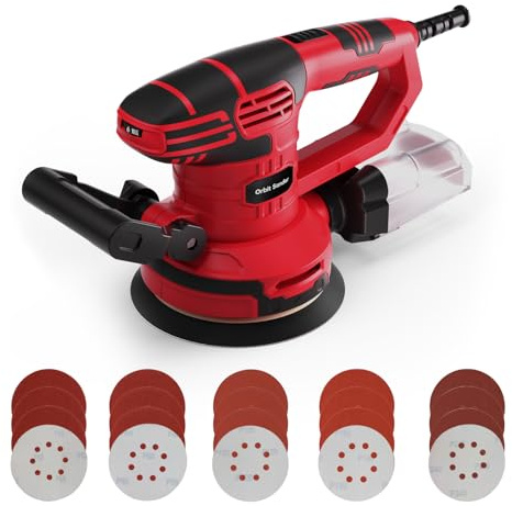 Random Orbit Sander 450W, 150MM Electric Orbital Sander with 6 Variable Speeds 13000RPM, Adjustable Handle, 20Pcs Sanding Discs, Dust Extraction System for Wood Polishing DIY Home Workshop