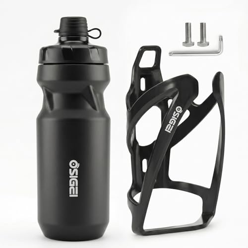 OSIGEI Fahrrad Flaschenhalter Set mit 650ml Trinkflasche – Ultra-leicht, Carbon-Optik Sportflasche, Geeignet für MTB & Rennrad – Inklusive 2 Montageschrauben & Inbusschlüssel (Schwarz + schwarz)
