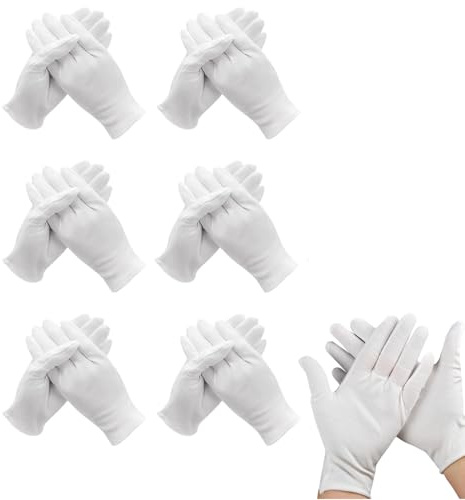 xiluuyou 6 Pairs White Cotton Gloves, Moisturising Gloves | for Dry Hands Eczema, Coin Handling and Jewelry Inspection, Stretchable Breathable Cloth, White-XL
