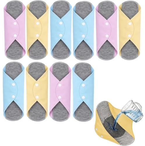 10 Pcs Reusable Period Pads, Reusable Sanitary Pads, Random Color Washable Panty Liners for Women, Soft Absorbent Reusable Incontinence Pads for Women, Sustainable Feminine Care Pads