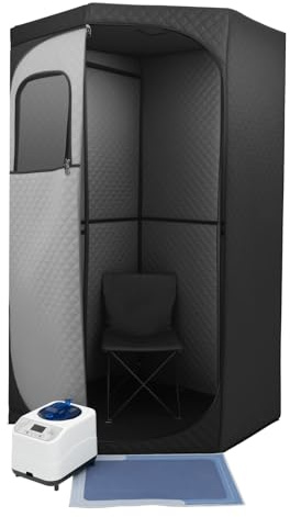 Sweatbox Sauna Portable Maison, Tente Sauna Pliable Pentagone Spacieux, Steamer Puissant, Chaise Confortable Transportable, Digital Réglable, Relaxation Spa Salle de Bain Salon Chambre