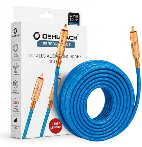 Oehlbach NF 113 DI 500 - Digitales Audio-Cinchkabel - Hochwertiges S/PDIF Koaxialkabel, Mehrfach Schirmung, 75 Ohm - 5m - blau