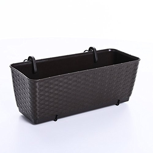 rg-vertrieb Blumenkasten Balkonkasten in Rattan-Optik Ratolla inkl. Halterungen & Untersetzer – Robuster Pflanzkasten Blumentopf für Balkongeländer 400 Umbra