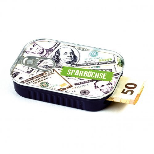 Geldgeschenke Verpackung Sardinendose SPARBÜCHSE Geld Geschenkverpackung für Geburtstag, Konfirmation, Jugendweihe, Umzug | inkl Aufkleber für individuelle Botschaft | made by Scherzboutique