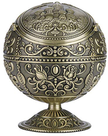 Hilitand Aschenbecher, Vintage-Design, Metall, Runde Kugel, Prägemuster, Geschenk-Dekoration für drinnen und draußen Messing antik-Optik