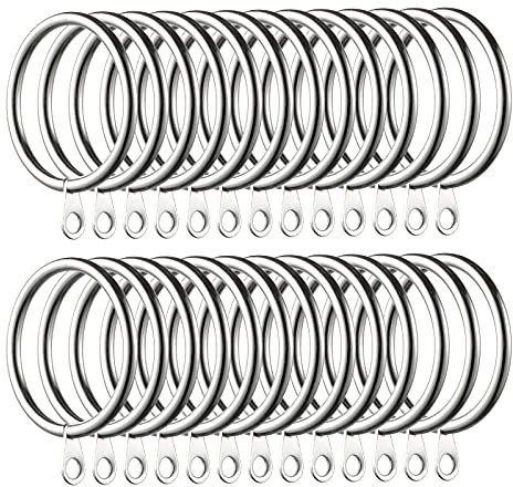 Fippy 60 Stück Gardinenringe Vorhangringe Metall zum Aufhängen Vorhängen und Gardinenstangen, 38 mm Innendurchmesser (Silber)
