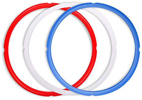 Silicone Sealing Rings Compatible with Instant Pot Accessories, Fits 5 or 6 Quart Models, Red, Blue and Common Transparent White, 3 Pack BPA-Free Food-Grade Silicone Gaskets by Poweka