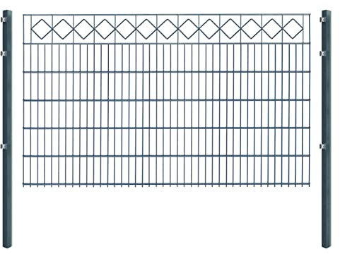 Doppelstabmattenzaun KARO - Komplett-Set inkl. Pfosten & Befestigungsmaterial - optisch ansprechender Schmuckzaun mit Zierelementen (L 26 m | H 123 cm | Anthrazit)