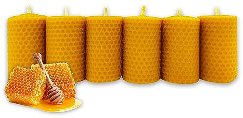 LAMARE Candela al miele naturale puro al 100% pura cera d'api - Pannello - Confezione da 6 unità - Lunghezza 7,5 cm - Diametro 4,5 cm