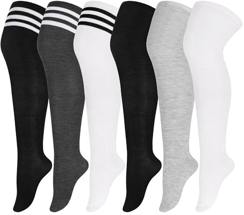 Aneco 6 Pairs Plus Size Over Knee Socks Women Warm Thigh High Stockings for Daily Use, L-XXL, Mixed Colors