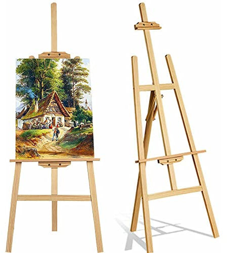 1,5 m Holzstaffelei mit Stativ für Kunst, Künstler, Staffelei, Ständer für Malerei, Zeichnen, Display, Studio, Leinwand, Staffelei, hoher verstellbarer A-Rahmen