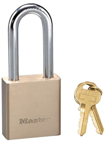 Master Lock 576EURDLH Hänglås i massiv mässing med nyckel, perfekt för att säkra grindar, trädgårdsskjul, 98 x 44 x 20 mm