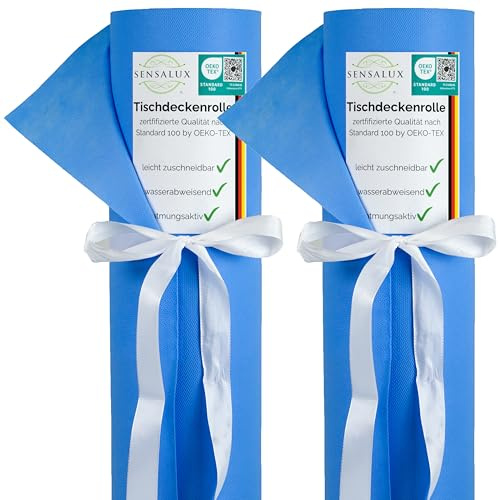 Sensalux Tischdeckenrollen-Set, 2 Stück, stoffähnliches Vlies, Event, Geburtstagsfeier, 1,18m x 25m Hellblau