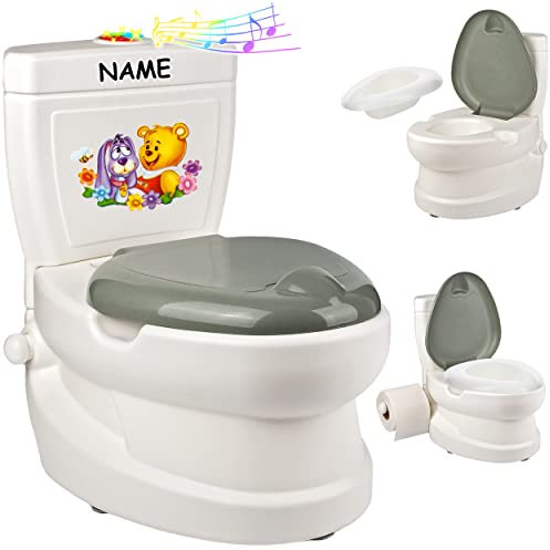 alles-meine.de GmbH Kindertoilette/Töpfchen Spülgeräusch + Licht Pinguin - inkl. Name mit Wasserspülung Sound - Nachttopf/Babytopf - mit Deckel - weiß - Musik - Toilett..