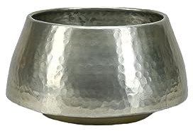 Serene Spaces Living Silver Hammered Aluminum Cachepot, Brass-Looking Plant & Floral Pot, Elegant Decor for Living Room, Entryway, Restaurant, Indian Wedding & Event, 9 Diameter & 5 Tall