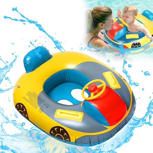 Anello da Nuoto per Bambini, Anello da Nuoto per Auto, Anello da Nuoto Gonfiabile, Sedile da Nuoto, Barca per Bambini con Maniglia al Volante, Costume da Bagno per Bambini (72 * 65 cm)