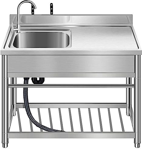 Fregadero de acero inoxidable con grifo y banco de trabajo Fregadero de acero inoxidable con grifo y banco de trabajo Fregadero de acero inoxidable con grifo y banco de trabajo Fregadero de acero inox