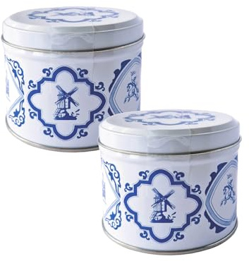 Traditional Caramel Stroopwafels in Delft Blue Tin - 2 Pack | Authentic Dutch waffle cookies with a rich caramel syrup filling, presented in traditional design Delft Blue gift tins.