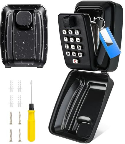 PAIRIER Key Safe Wall Mounted, Key Lock Box Outdoor Waterproof Extra Large Key Box Police Approved Lockbox 12-Digit Combination Key Storage Box with Weatherproof Cover for Home Garage School Office