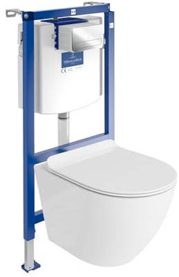 Lavita ViConnect H112 Vorwandelement Unterputz WC mit Bedienplatte + Wand Hänge Tiefspül WC Sofi Slim Weiß Spülrandlos + WC Sitz Komplettset Unterputz Spülkasten Toilette Komplett Sett WC