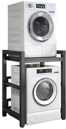 LYGBDSS Meuble de Rangement pour Machine à Laver à Tambour,Kit d'empilage pour Machine à Laver et sèche-Linge pour Salle De Bain Cuisine Balcon Buanderie,Charge:400 Kg(Color:Dark Gray+Black Frame)