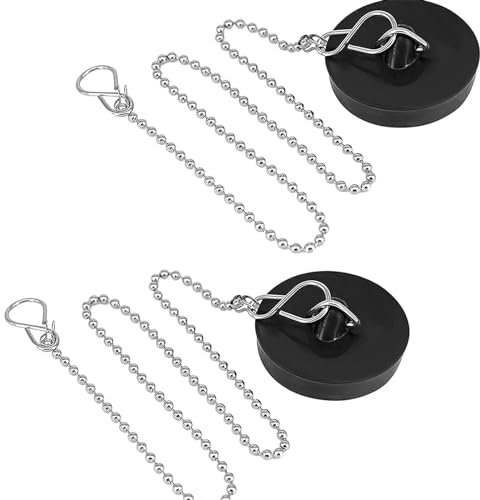 2 tapones universales para fregadero, cadena de bolas de acero inoxidable con tapón de fregadero, tapón de drenaje, tapón de fregadero de cocina, tapón de goma de repuesto para lavabo de bañera