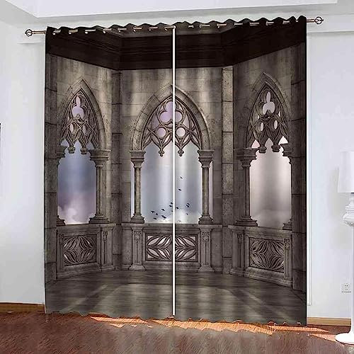 Kinder Vorhänge Schlafzimmer Alter Schlossbalkon Schiebegardinen Blickdichter Bedroom Children's Room Vorhang Mit Ösen Verdunkelungsgardine, Vorhänge 3D Wohnzimmer 2 X -2W2C0W9T5Q0