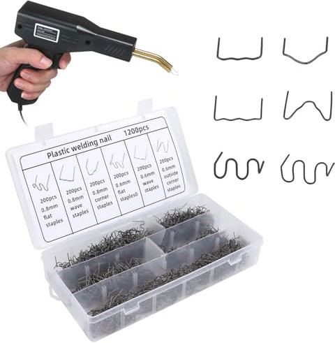 UKOFEW 1200 Pièces Agrafes Chaudes,0.6mm/0.8mm Baguettes de Soudage Agrafe Chaude Clou,Soudure Plastique Clou de Soudure pour Réparation de Pare-Chocs de Voiture
