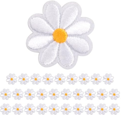 AOEVUIR 30 Pcs Patches zum Aufbügeln Gänseblümchen Blumen Bügelflicken Exquisite Stickerei Bügelbilder Applikation Jacke Jeans Aufnäher zum Aufbügeln Handwerk DIY Dekorative Patches Erwachsene Kinder